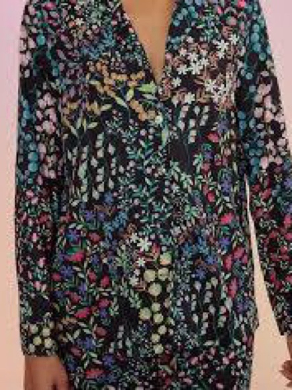 Cynthia Rowley Black Floral Button-Down V-Neck Shirt
